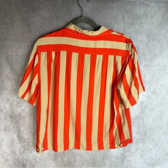 The Great. The Bowling Button Down Shirt Blouse In Sunset Stripe Orange Size 3 L - Picture 7 of 8